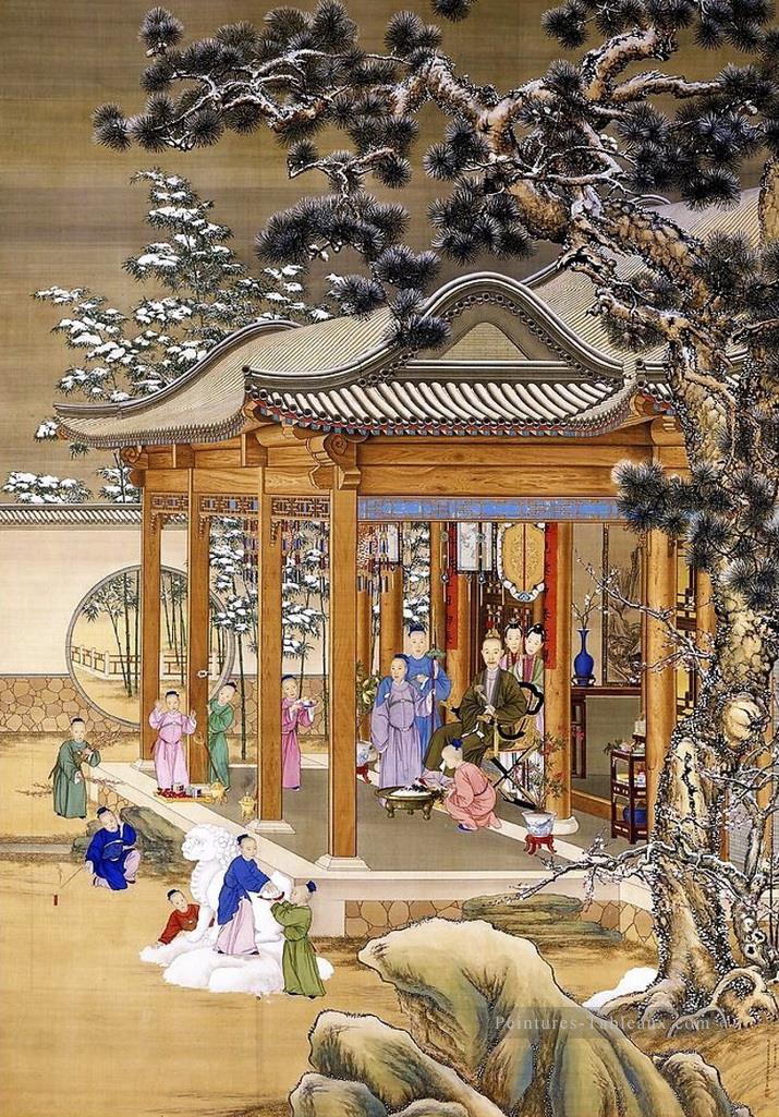 Lang brillant empereur dans la neige Art chinois traditionnel Peintures à l'huile